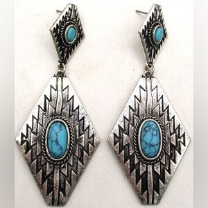 Ambers Allie Diamond Concho Earrings With Turquoise Colored Stone